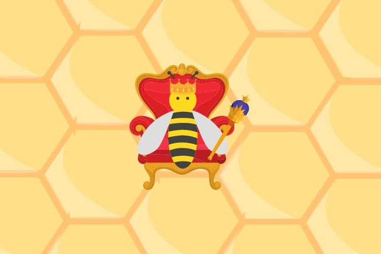 Cartoon picture of a king bee sitting on a throne